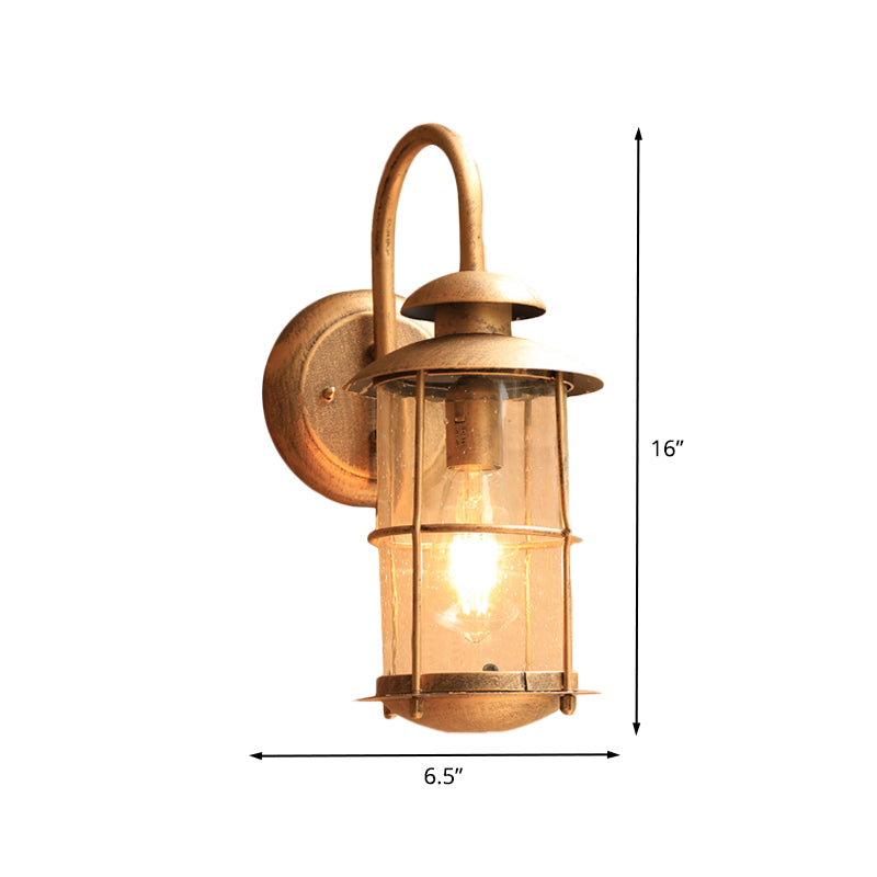 Brass 1 Light Wall Light Fixture Country Water Glass Bamboo Shape Wall Mounted Lamp Clearhalo 'Wall Lamps & Sconces' 'Wall Lights' Lighting' 615843