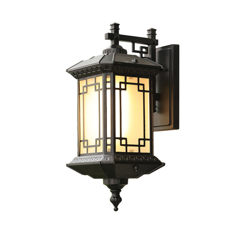 Black 1-Head Wall Sconce Lighting Country Opal Glass Pavilion Wall Mounted Lamp for Passage Clearhalo 'Wall Lamps & Sconces' 'Wall Lights' Lighting' 615857