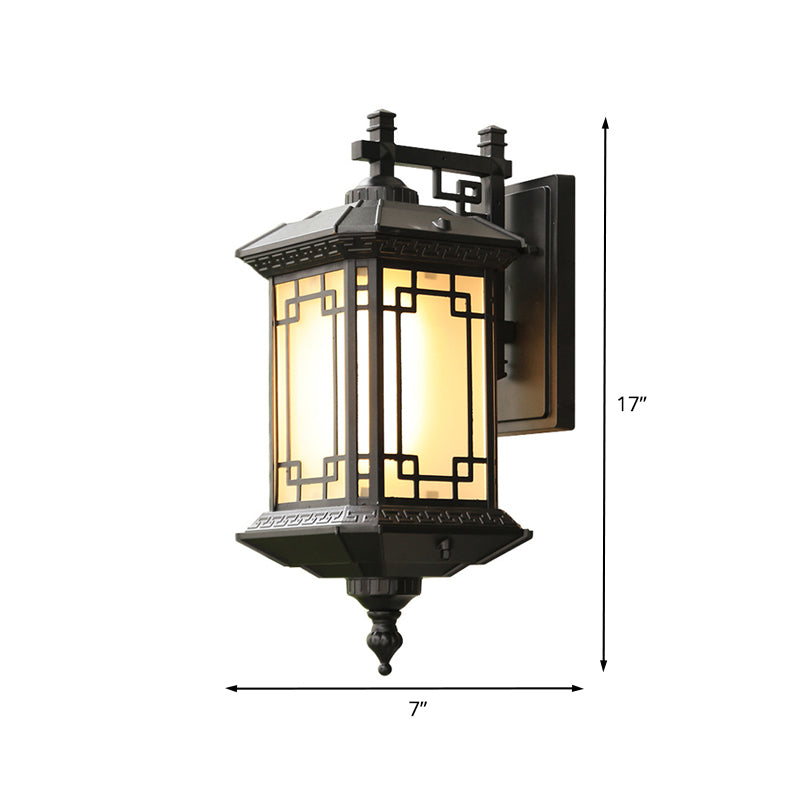 Black 1-Head Wall Sconce Lighting Country Opal Glass Pavilion Wall Mounted Lamp for Passage Clearhalo 'Wall Lamps & Sconces' 'Wall Lights' Lighting' 615858