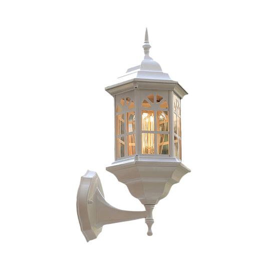 Castle Shape Aluminum Wall Lighting Countryside 1-Bulb Outdoor Wall Lamp Sconce in White/Black/Brass Clearhalo 'Wall Lamps & Sconces' 'Wall Lights' Lighting' 615877