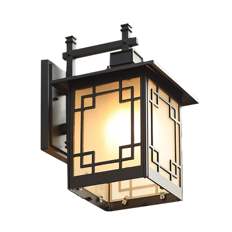 1-Head Open Bottom Sconce Light Country Brass/Black Finish Opal Frosted Glass Wall Mounted Lamp Fixture Clearhalo 'Wall Lamps & Sconces' 'Wall Lights' Lighting' 615885