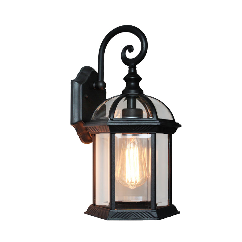 Birdcage Courtyard Wall Mounted Light Farmhouse Clear Glass 1 Bulb Brass/Black Finish Sconce Lamp Fixture Clearhalo 'Wall Lamps & Sconces' 'Wall Lights' Lighting' 615893