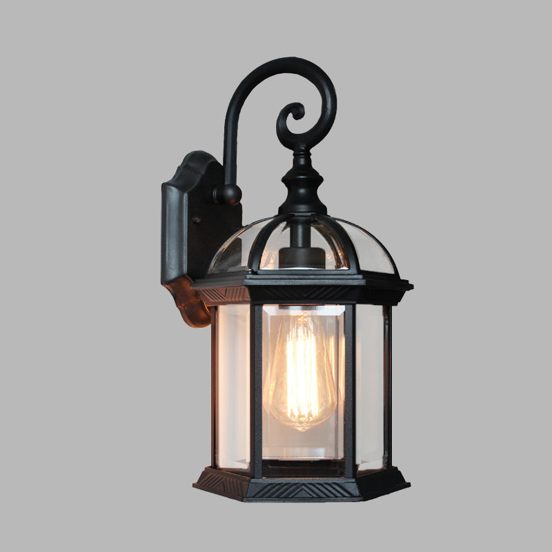 Birdcage Courtyard Wall Mounted Light Farmhouse Clear Glass 1 Bulb Brass/Black Finish Sconce Lamp Fixture Clearhalo 'Wall Lamps & Sconces' 'Wall Lights' Lighting' 615894