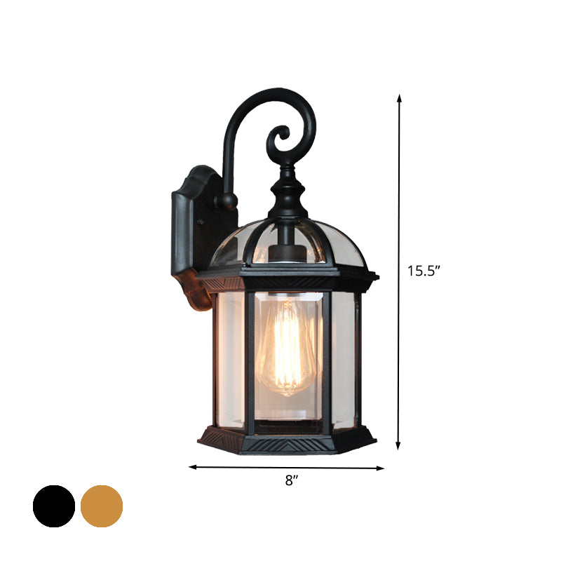 Birdcage Courtyard Wall Mounted Light Farmhouse Clear Glass 1 Bulb Brass/Black Finish Sconce Lamp Fixture Clearhalo 'Wall Lamps & Sconces' 'Wall Lights' Lighting' 615895