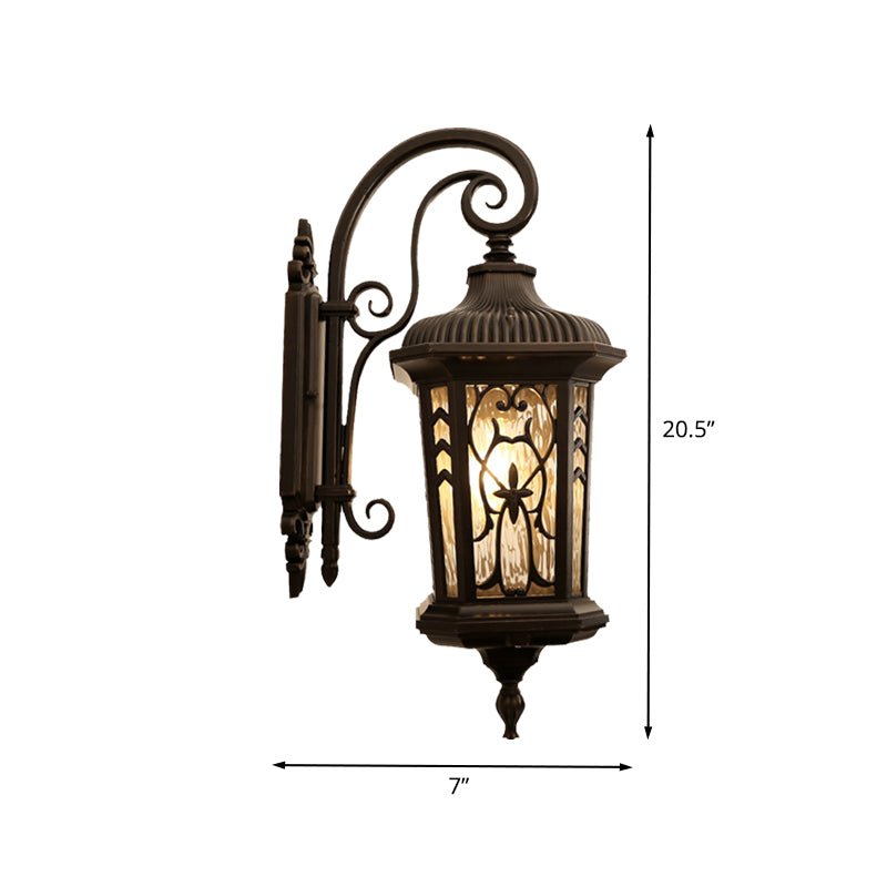 1-Head Wall Sconce Lighting Country Lantern Metallic Wall Mounted Lamp in Black with Water Glass Shade Clearhalo 'Wall Lamps & Sconces' 'Wall Lights' Lighting' 615923