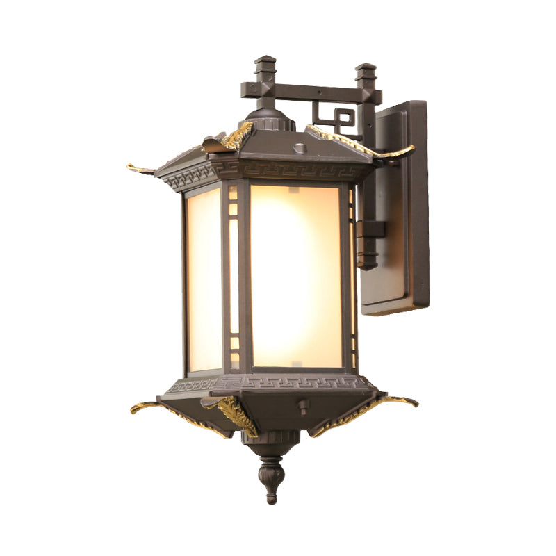 1-Bulb Pagoda Shape Wall Light Fixture Farmhouse Dark Coffee Aluminum Sconce Lamp Clearhalo 'Wall Lamps & Sconces' 'Wall Lights' Lighting' 615926