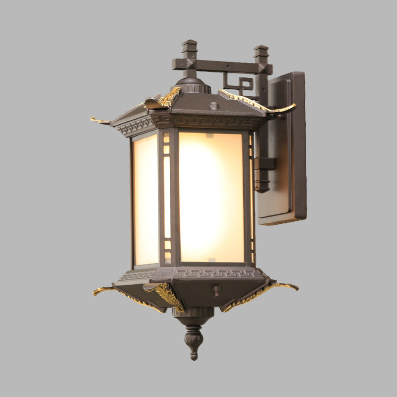 1-Bulb Pagoda Shape Wall Light Fixture Farmhouse Dark Coffee Aluminum Sconce Lamp Clearhalo 'Wall Lamps & Sconces' 'Wall Lights' Lighting' 615927