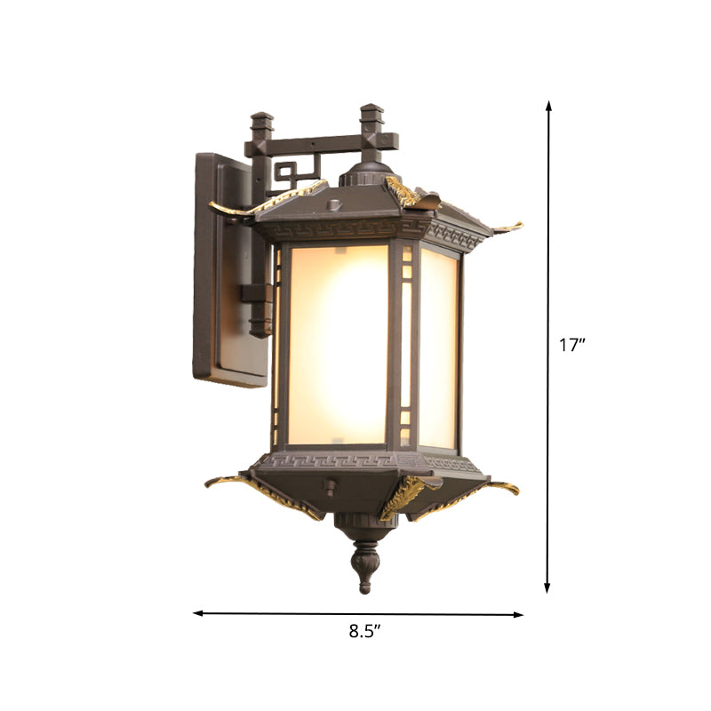 1-Bulb Pagoda Shape Wall Light Fixture Farmhouse Dark Coffee Aluminum Sconce Lamp Clearhalo 'Wall Lamps & Sconces' 'Wall Lights' Lighting' 615928