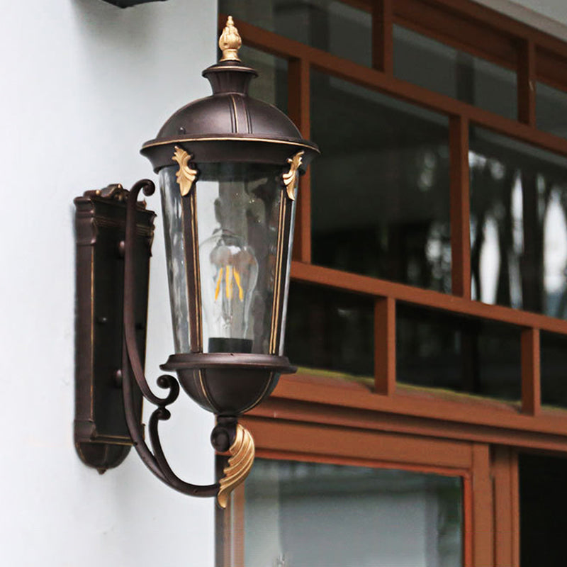 1-Light Water Glass Sconce Lamp Lodges Dark Coffee Urn Outdoor Wall Mount Light Fixture Dark Coffee Clearhalo 'Wall Lamps & Sconces' 'Wall Lights' Lighting' 615929