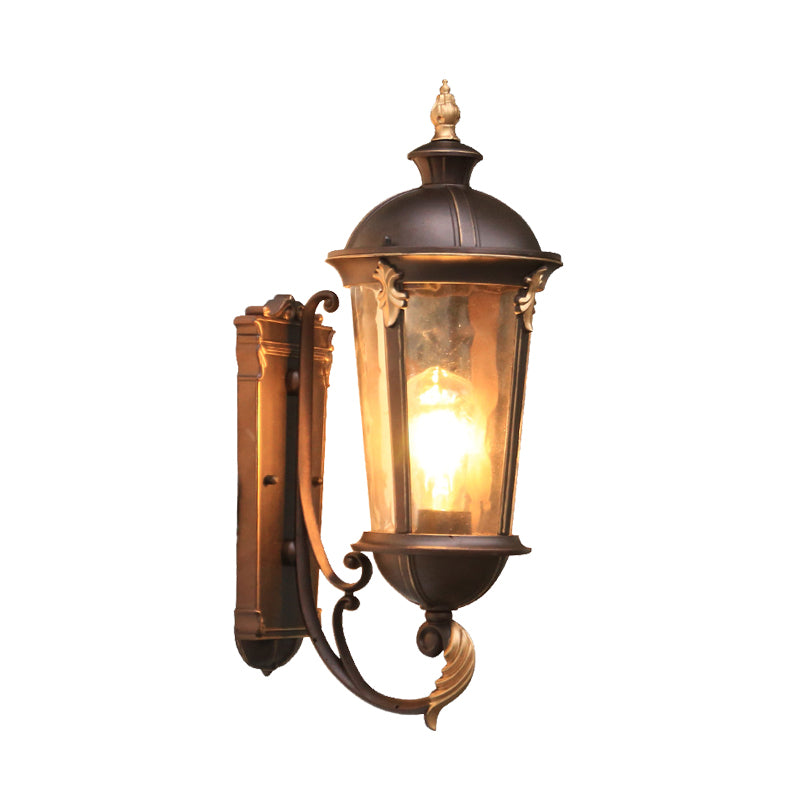 1-Light Water Glass Sconce Lamp Lodges Dark Coffee Urn Outdoor Wall Mount Light Fixture Clearhalo 'Wall Lamps & Sconces' 'Wall Lights' Lighting' 615931