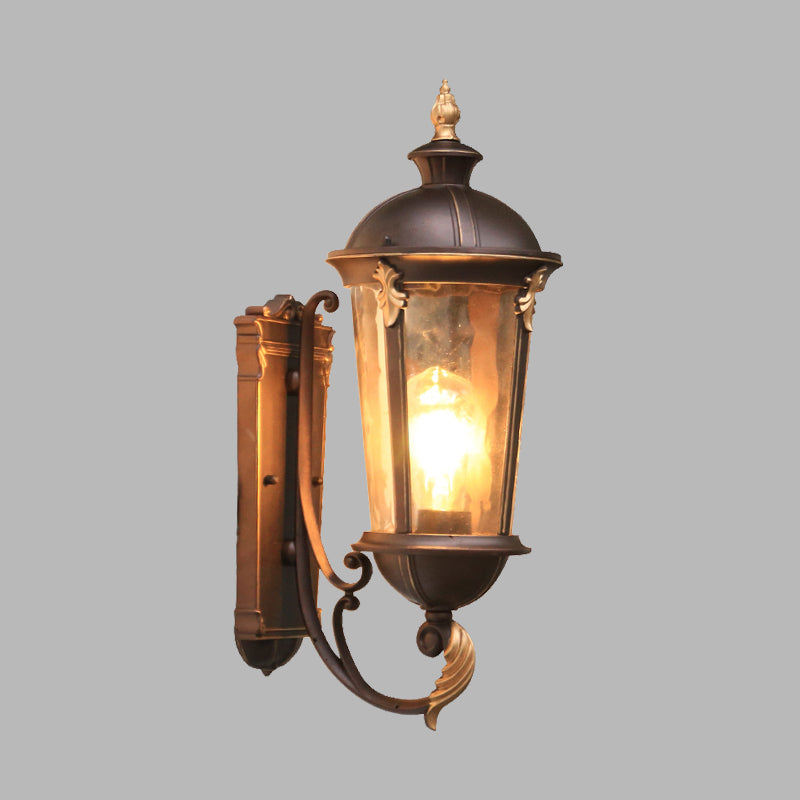 1-Light Water Glass Sconce Lamp Lodges Dark Coffee Urn Outdoor Wall Mount Light Fixture Clearhalo 'Wall Lamps & Sconces' 'Wall Lights' Lighting' 615932