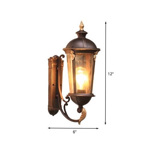 1-Light Water Glass Sconce Lamp Lodges Dark Coffee Urn Outdoor Wall Mount Light Fixture Clearhalo 'Wall Lamps & Sconces' 'Wall Lights' Lighting' 615933