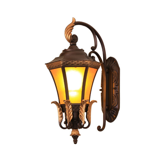 Dark Coffee 1-Head Sconce Lighting Farmhouse Metal Curving Wall Mount Lamp Fixture for Corner Clearhalo 'Wall Lamps & Sconces' 'Wall Lights' Lighting' 615952