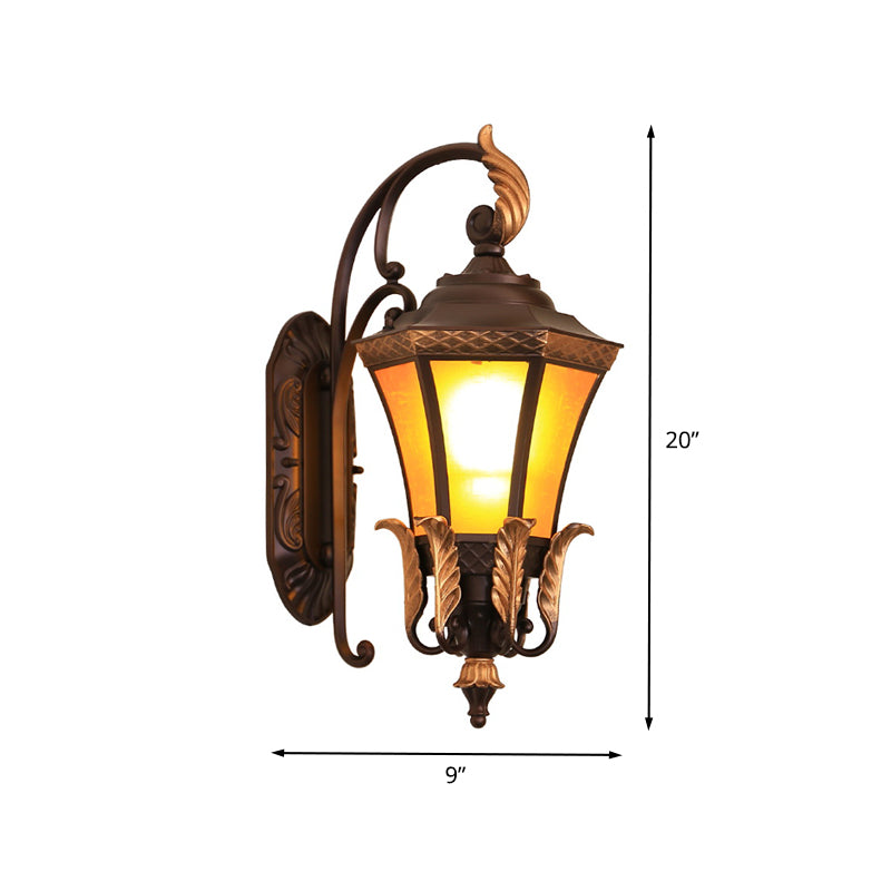 Dark Coffee 1-Head Sconce Lighting Farmhouse Metal Curving Wall Mount Lamp Fixture for Corner Clearhalo 'Wall Lamps & Sconces' 'Wall Lights' Lighting' 615953