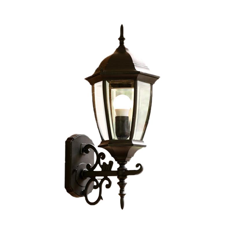 Clear Glass Pinecone Sconce Light Lodges 1 Head Outdoor Wall Mounted Lamp in Black/Bronze Clearhalo 'Wall Lamps & Sconces' 'Wall Lights' Lighting' 615956