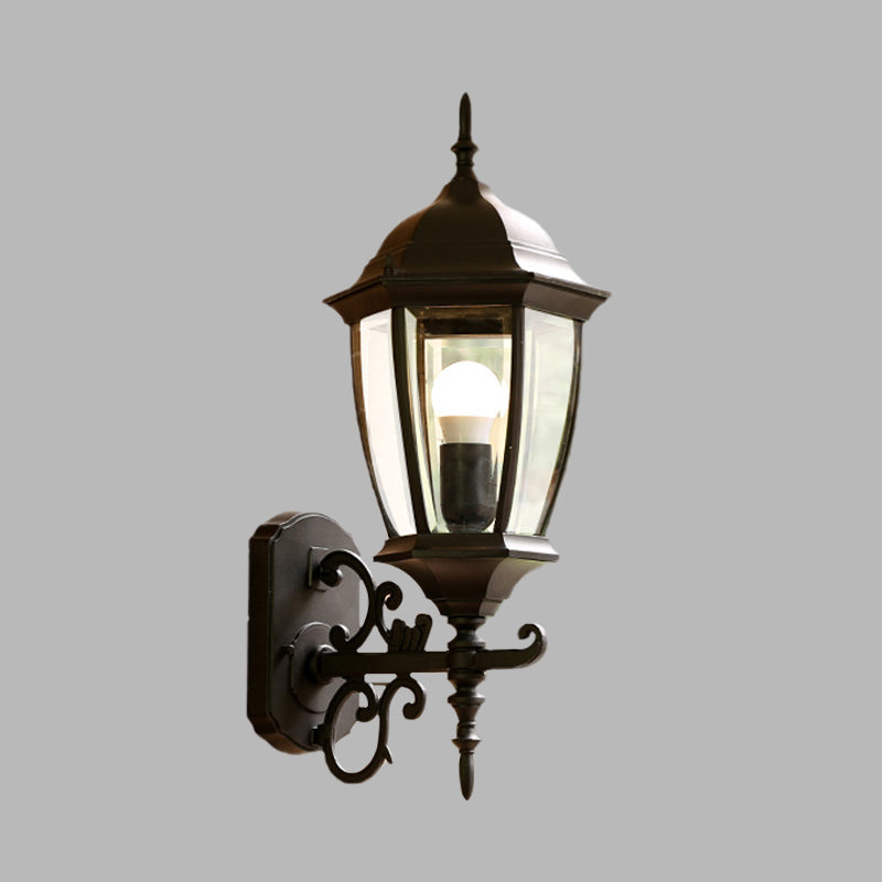 Clear Glass Pinecone Sconce Light Lodges 1 Head Outdoor Wall Mounted Lamp in Black/Bronze Clearhalo 'Wall Lamps & Sconces' 'Wall Lights' Lighting' 615957