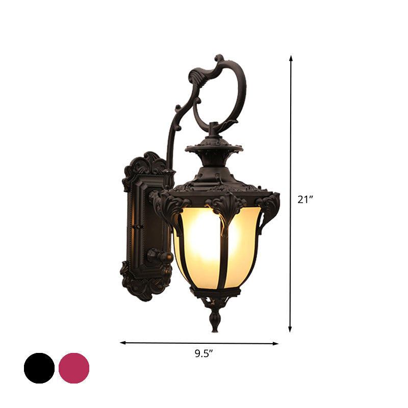 Rustic Acorn Shaped Wall Mount Lighting 1 Head Frosted Glass Wall Lamp Sconce in Black/Red for Courtyard Clearhalo 'Wall Lamps & Sconces' 'Wall Lights' Lighting' 615966