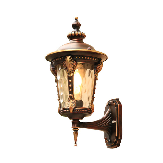 1 Bulb Sconce Light Fixture Countryside Outdoor Wall Mounted Lamp with Water Glass Shade in Coffee Clearhalo 'Wall Lamps & Sconces' 'Wall Lights' Lighting' 615972