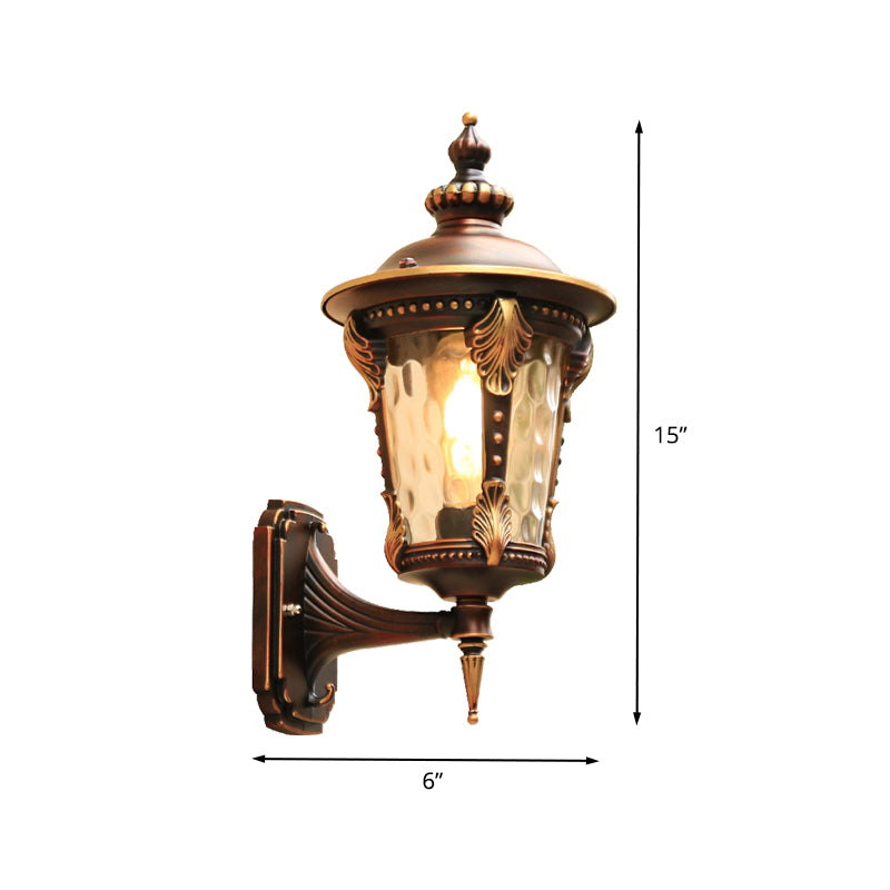 1 Bulb Sconce Light Fixture Countryside Outdoor Wall Mounted Lamp with Water Glass Shade in Coffee Clearhalo 'Wall Lamps & Sconces' 'Wall Lights' Lighting' 615974