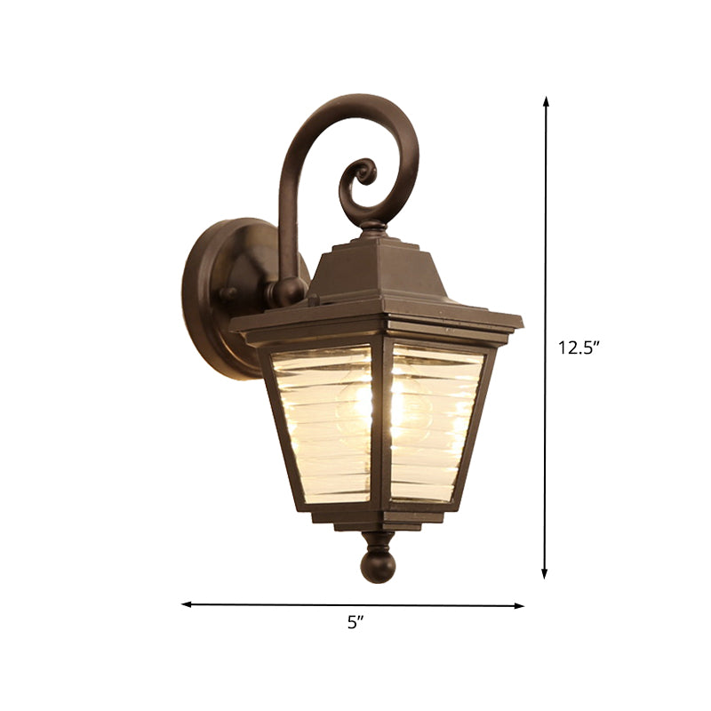 1 Light Wall Mount Lamp Rustic Outdoor Sconce Lighting with Glacier Prismatic Glass Shade in Black Clearhalo 'Wall Lamps & Sconces' 'Wall Lights' Lighting' 615979