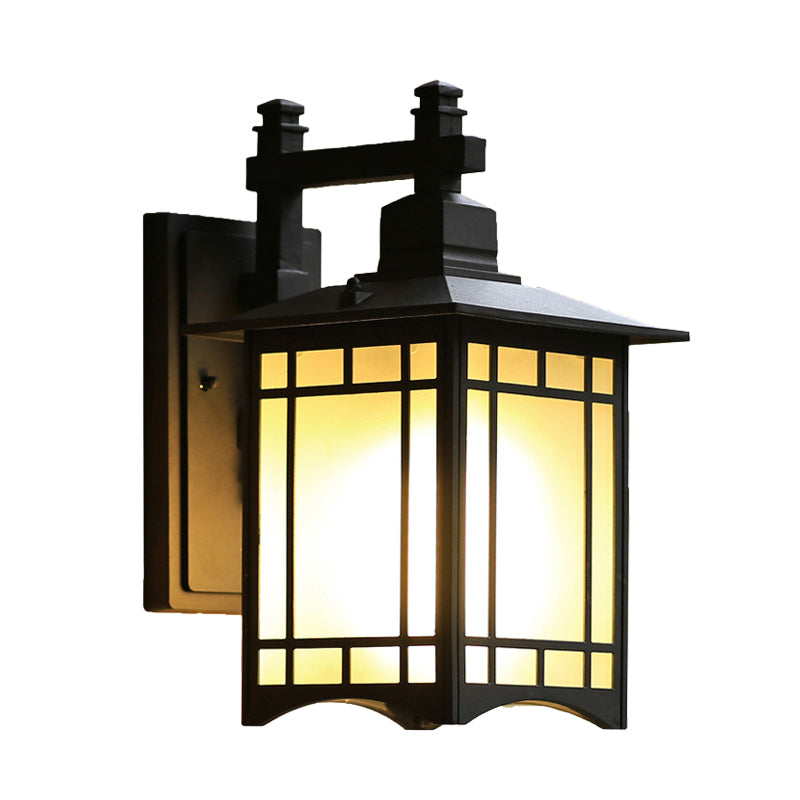 Black Tokyo Pavilion Sconce Light Fixture Rustic Milk Frosted Glass 1-Head Outdoor Wall Mount Lamp Clearhalo 'Wall Lamps & Sconces' 'Wall Lights' Lighting' 615982