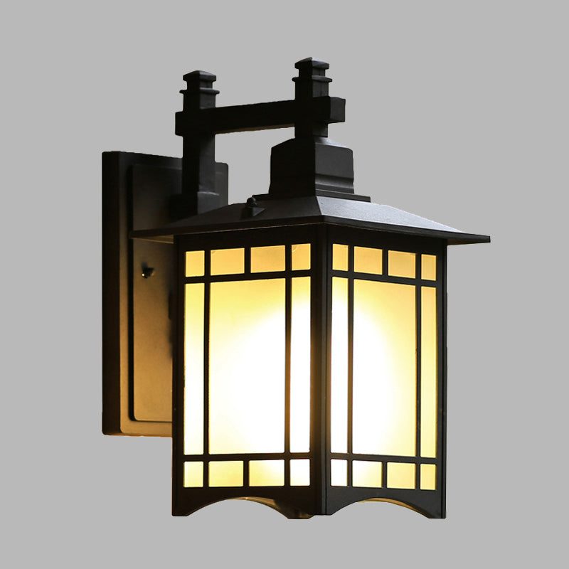 Black Tokyo Pavilion Sconce Light Fixture Rustic Milk Frosted Glass 1-Head Outdoor Wall Mount Lamp Clearhalo 'Wall Lamps & Sconces' 'Wall Lights' Lighting' 615983