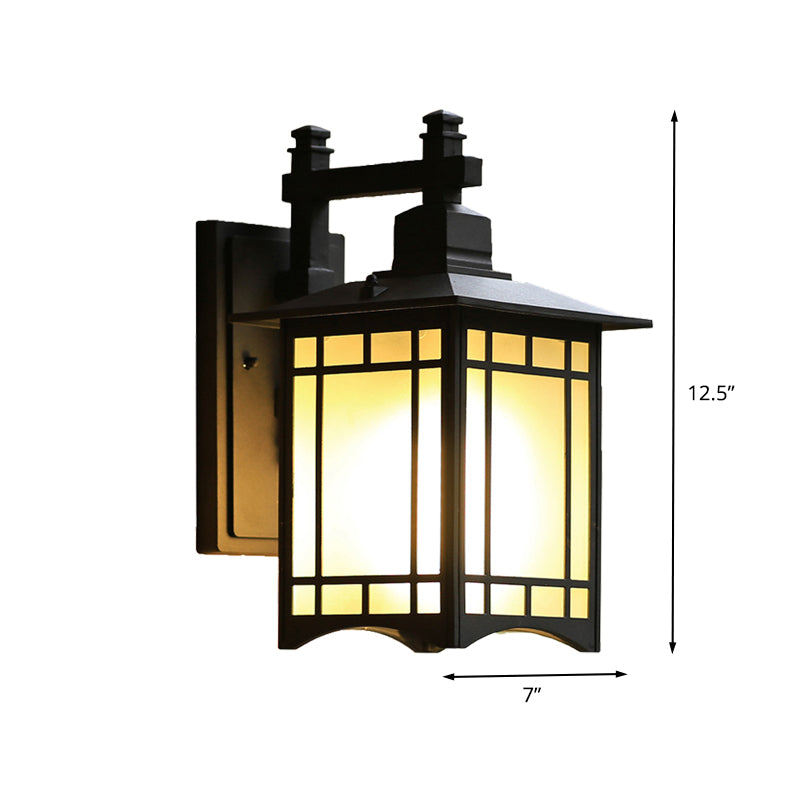 Black Tokyo Pavilion Sconce Light Fixture Rustic Milk Frosted Glass 1-Head Outdoor Wall Mount Lamp Clearhalo 'Wall Lamps & Sconces' 'Wall Lights' Lighting' 615984