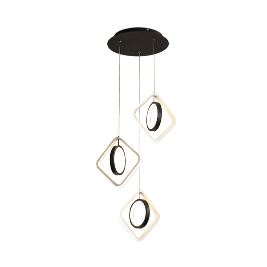 Modern Ring and Square Ceiling Light Acrylic Dining Room LED Multi Lamp Pendant in Black, White/Warm Light Clearhalo 'Ceiling Lights' 'Modern Pendants' 'Modern' 'Pendant Lights' 'Pendants' Lighting' 615998