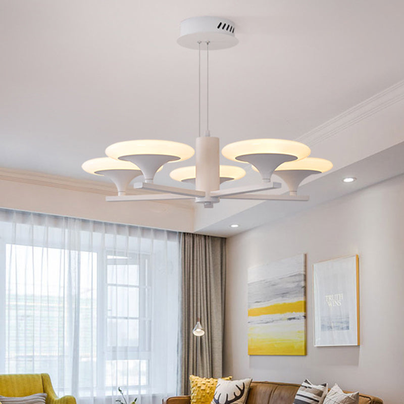 White Radial Chandelier Pendant Light Modern 5 Heads 23.5"/28" Wide Acrylic LED Up Hanging Lamp in White/Warm Light White 28" Clearhalo 'Ceiling Lights' 'Chandeliers' 'Modern Chandeliers' 'Modern' Lighting' 616010