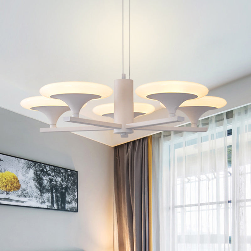 White Radial Chandelier Pendant Light Modern 5 Heads 23.5"/28" Wide Acrylic LED Up Hanging Lamp in White/Warm Light Clearhalo 'Ceiling Lights' 'Chandeliers' 'Modern Chandeliers' 'Modern' Lighting' 616011