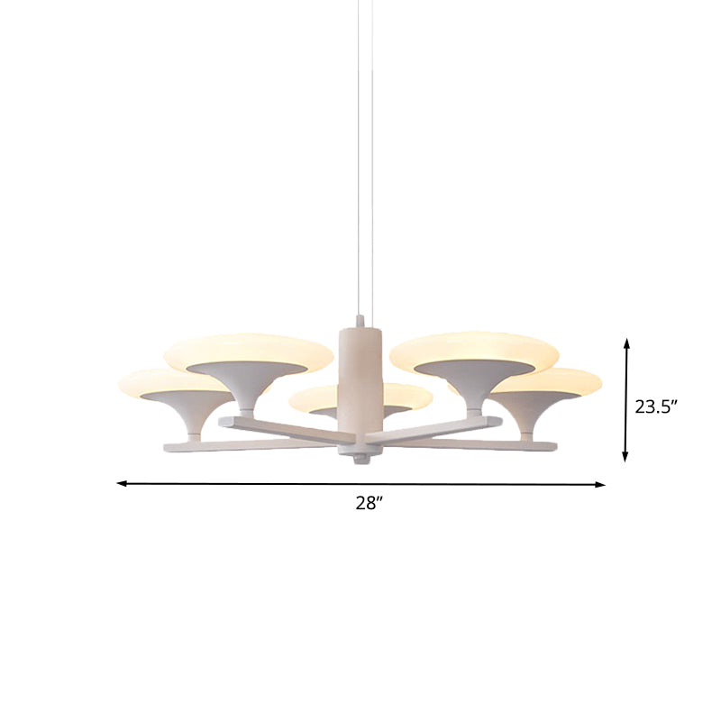 White Radial Chandelier Pendant Light Modern 5 Heads 23.5"/28" Wide Acrylic LED Up Hanging Lamp in White/Warm Light Clearhalo 'Ceiling Lights' 'Chandeliers' 'Modern Chandeliers' 'Modern' Lighting' 616014
