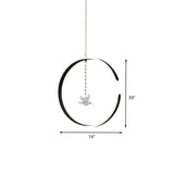 Acrylic Ring Hanging Light Kit Modern LED Black Pendant Lamp with Bird Crystal Droplet in White/Warm Light Clearhalo 'Ceiling Lights' 'Modern Pendants' 'Modern' 'Pendant Lights' 'Pendants' Lighting' 616038