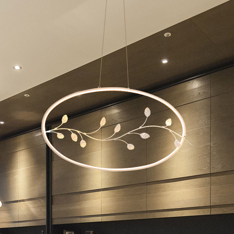 Modern Circle Pendant Light Fixture Acrylic Dining Room LED Ceiling Lamp in White with Branch Decor, White/Warm Light White Clearhalo 'Ceiling Lights' 'Modern Pendants' 'Modern' 'Pendant Lights' 'Pendants' Lighting' 616044