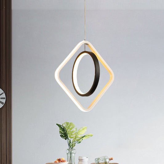 Modern LED Suspension Light Black Hoop and Square Ceiling Pendant Lamp with Acrylic Shade in Warm/White Light Clearhalo 'Ceiling Lights' 'Modern Pendants' 'Modern' 'Pendant Lights' 'Pendants' Lighting' 616055