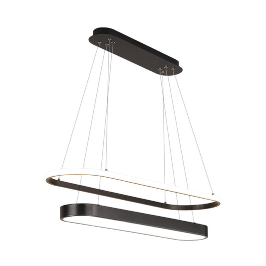 Black/Gold 2-Rectangle Pendant Chandelier Minimalist LED Acrylic Hanging Light in White/Warm Light Clearhalo 'Ceiling Lights' 'Chandeliers' 'Modern Chandeliers' 'Modern' Lighting' 616068