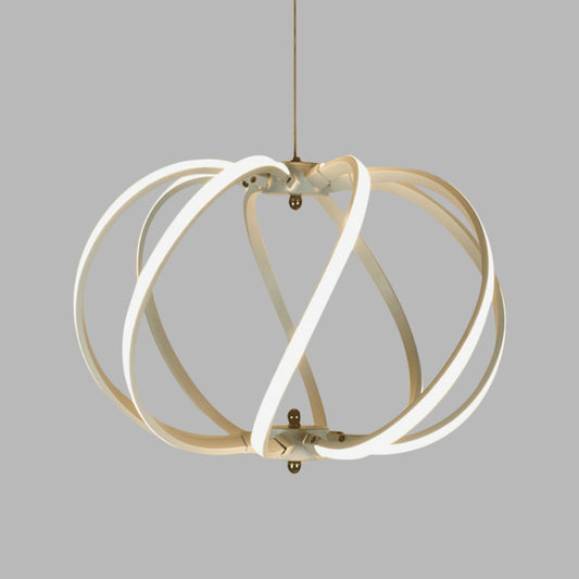 White Drum Cage Chandelier Lighting Modernism LED Acrylic Ceiling Pendant over Dining Table in White/Warm Light Clearhalo 'Ceiling Lights' 'Chandeliers' 'Modern Chandeliers' 'Modern' Lighting' 616081