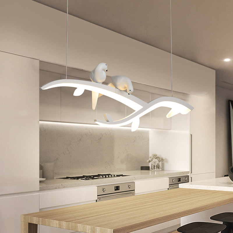 Acrylic Branch Suspension Light Modernist LED White Pendant Ceiling Lamp with Bird Decor in White/Warm Light White Clearhalo 'Ceiling Lights' 'Modern Pendants' 'Modern' 'Pendant Lights' 'Pendants' Lighting' 616093