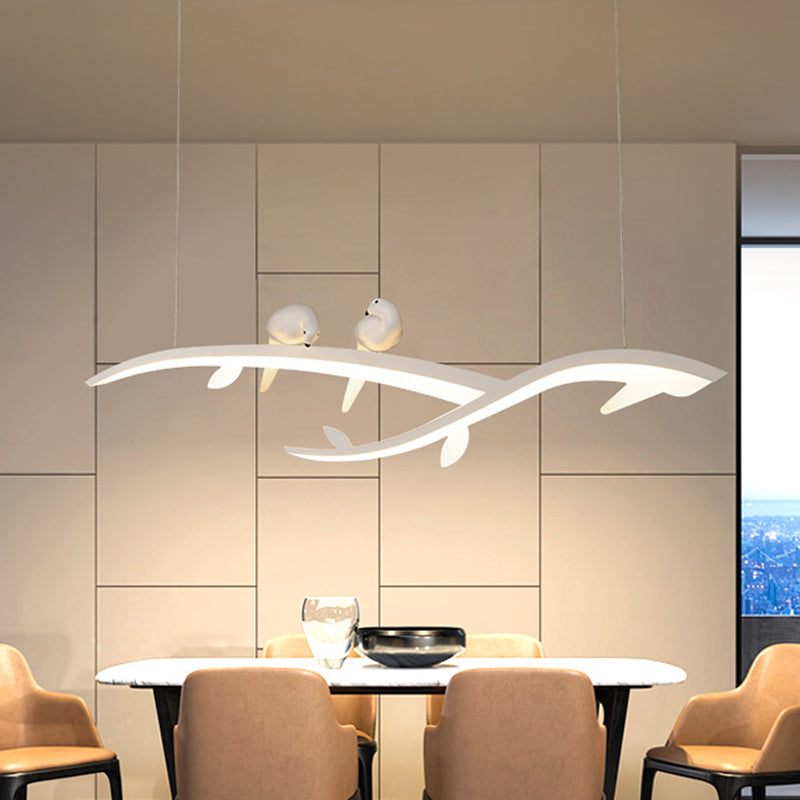 Acrylic Branch Suspension Light Modernist LED White Pendant Ceiling Lamp with Bird Decor in White/Warm Light Clearhalo 'Ceiling Lights' 'Modern Pendants' 'Modern' 'Pendant Lights' 'Pendants' Lighting' 616094