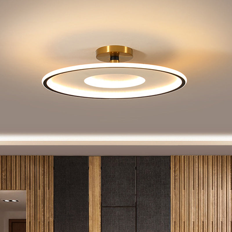 Acrylic Flat Semi Flushmount Simple White and Gold/Black and Gold LED Close to Ceiling Light in Warm/White Light, 18"/21.5" Dia Clearhalo 'Ceiling Lights' 'Close To Ceiling Lights' 'Close to ceiling' 'Semi-flushmount' Lighting' 616108