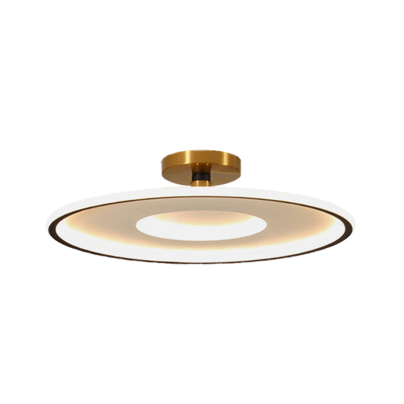 Acrylic Flat Semi Flushmount Simple White and Gold/Black and Gold LED Close to Ceiling Light in Warm/White Light, 18"/21.5" Dia Clearhalo 'Ceiling Lights' 'Close To Ceiling Lights' 'Close to ceiling' 'Semi-flushmount' Lighting' 616109