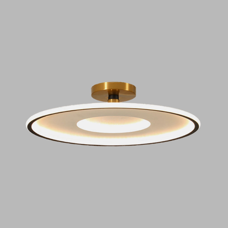 Acrylic Flat Semi Flushmount Simple White and Gold/Black and Gold LED Close to Ceiling Light in Warm/White Light, 18"/21.5" Dia Clearhalo 'Ceiling Lights' 'Close To Ceiling Lights' 'Close to ceiling' 'Semi-flushmount' Lighting' 616110