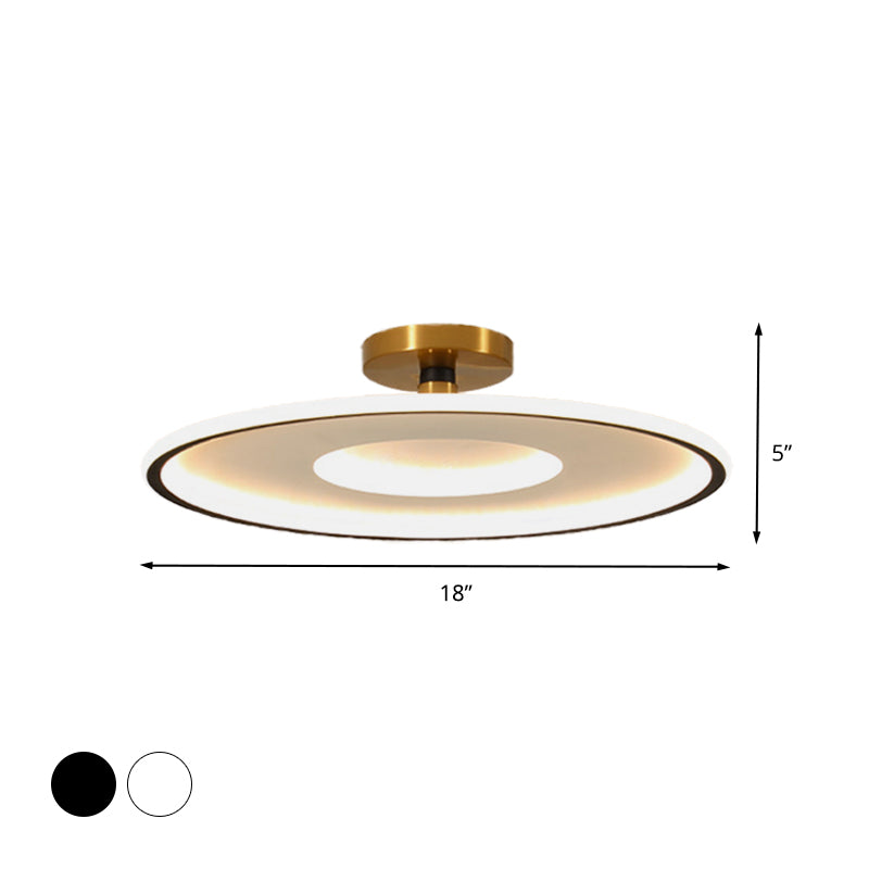 Acrylic Flat Semi Flushmount Simple White and Gold/Black and Gold LED Close to Ceiling Light in Warm/White Light, 18"/21.5" Dia Clearhalo 'Ceiling Lights' 'Close To Ceiling Lights' 'Close to ceiling' 'Semi-flushmount' Lighting' 616111