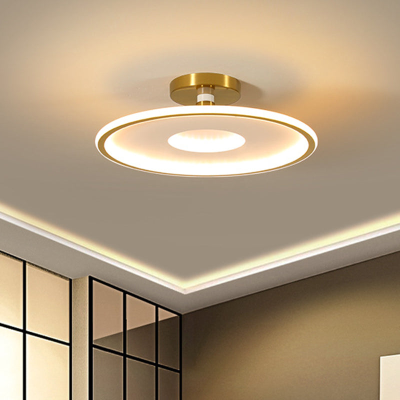 Acrylic Flat Semi Flushmount Simple White and Gold/Black and Gold LED Close to Ceiling Light in Warm/White Light, 18"/21.5" Dia White-Gold Clearhalo 'Ceiling Lights' 'Close To Ceiling Lights' 'Close to ceiling' 'Semi-flushmount' Lighting' 616113