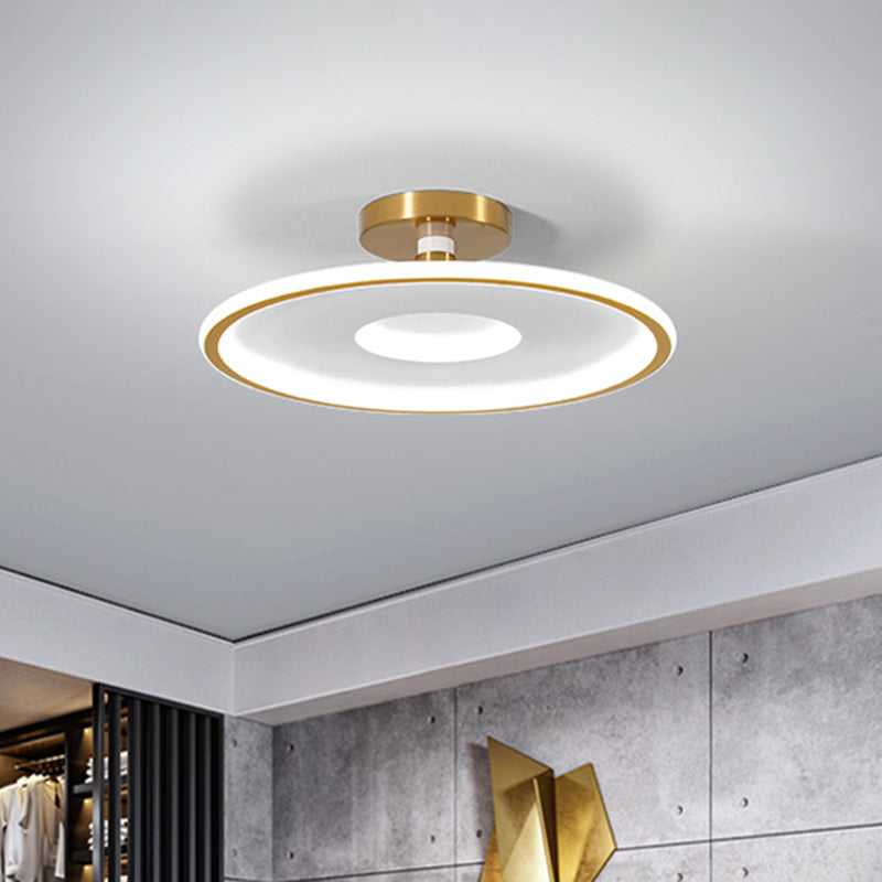 Acrylic Flat Semi Flushmount Simple White and Gold/Black and Gold LED Close to Ceiling Light in Warm/White Light, 18"/21.5" Dia Clearhalo 'Ceiling Lights' 'Close To Ceiling Lights' 'Close to ceiling' 'Semi-flushmount' Lighting' 616114