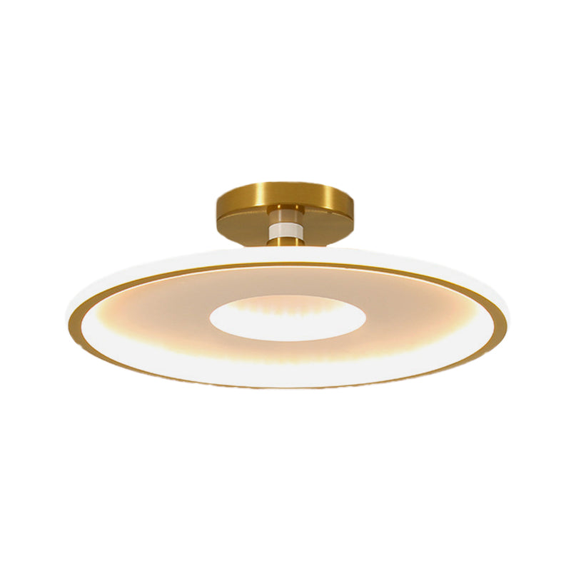 Acrylic Flat Semi Flushmount Simple White and Gold/Black and Gold LED Close to Ceiling Light in Warm/White Light, 18"/21.5" Dia Clearhalo 'Ceiling Lights' 'Close To Ceiling Lights' 'Close to ceiling' 'Semi-flushmount' Lighting' 616115