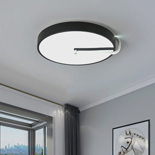 Simple Drum Flush Mount Lighting Metal LED Bedroom Close to Ceiling Lamp in Black, 16"/19.5" Wide Black Clearhalo 'Ceiling Lights' 'Close To Ceiling Lights' 'Close to ceiling' 'Flush mount' Lighting' 616116