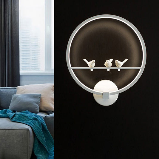 White Circle Sconce Lighting Modern LED Acrylic Wall Mount Lamp with Birds Deco for Bedroom White Clearhalo 'Modern wall lights' 'Modern' 'Wall Lamps & Sconces' 'Wall Lights' Lighting' 616122