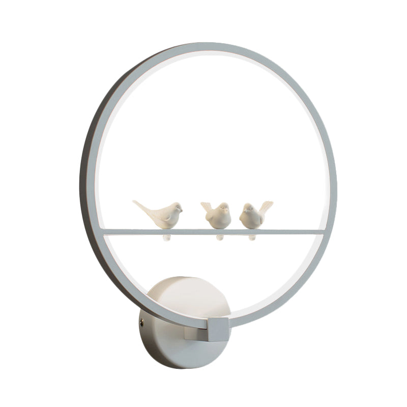 White Circle Sconce Lighting Modern LED Acrylic Wall Mount Lamp with Birds Deco for Bedroom Clearhalo 'Modern wall lights' 'Modern' 'Wall Lamps & Sconces' 'Wall Lights' Lighting' 616124