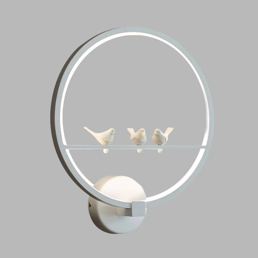 White Circle Sconce Lighting Modern LED Acrylic Wall Mount Lamp with Birds Deco for Bedroom Clearhalo 'Modern wall lights' 'Modern' 'Wall Lamps & Sconces' 'Wall Lights' Lighting' 616125