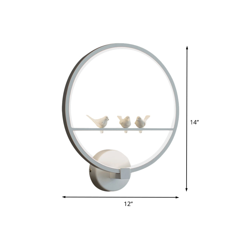 White Circle Sconce Lighting Modern LED Acrylic Wall Mount Lamp with Birds Deco for Bedroom Clearhalo 'Modern wall lights' 'Modern' 'Wall Lamps & Sconces' 'Wall Lights' Lighting' 616126